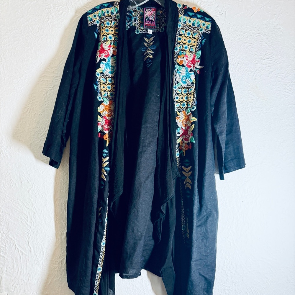 Johnny Was Black Floral Embroidered Top